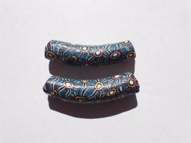 Antique Venetian Millefiori Elbow Beads, Rare colors/pattern- 43x10-10.5mm - 2