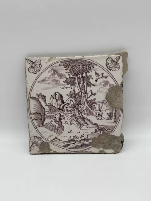 An 18Th Century Manganese Delft Biblical Tile, Probably Dutch 