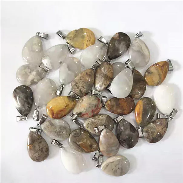 10Pcs Beautiful Yellow Crazy Lace Agate Teardrop Pendant Bead 22x16x6mm L-BSD15