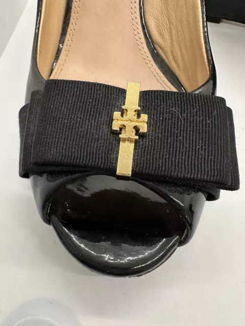 TORY BURCH PATENT Leather Peep Toe Wedges W/Bow Size 8.5 $80.00 - PicClick
