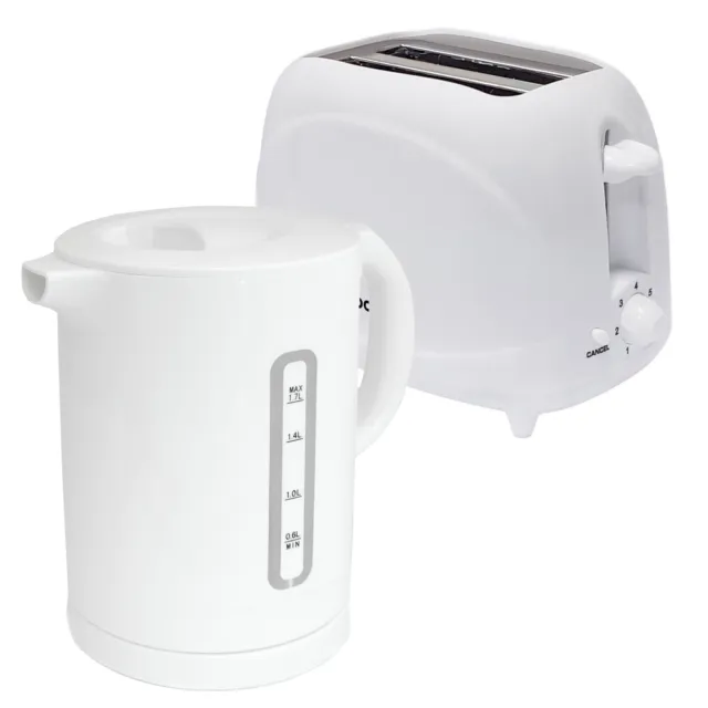 Kettle & Toaster Set White 1.7L Cordless Jug 2 Slice Electric Variable Browning