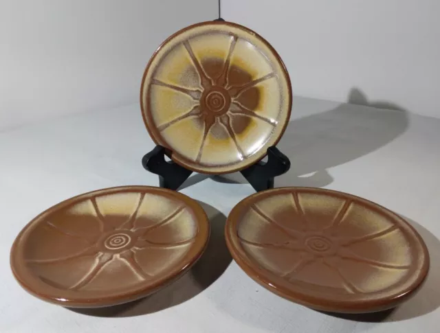 Vintage Set of 3 Frankoma Pottery Wagon Wheel Side Bread Salad Plates 5 1/4” MCM