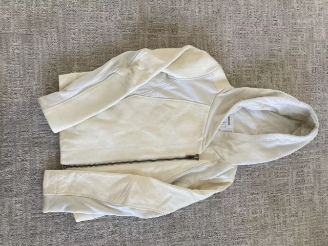 helmut lang white hooded leather/sweatshirt jacket size P