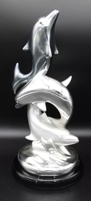 Ottaviani Italy Silver Tone Dolphins Statue, Signed, 12" Tall -- Made in Italy