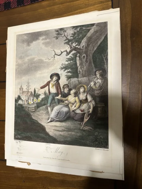 Francesco Bartolozzi 18th C. Original Stipple Engraving  "May" Hand colored