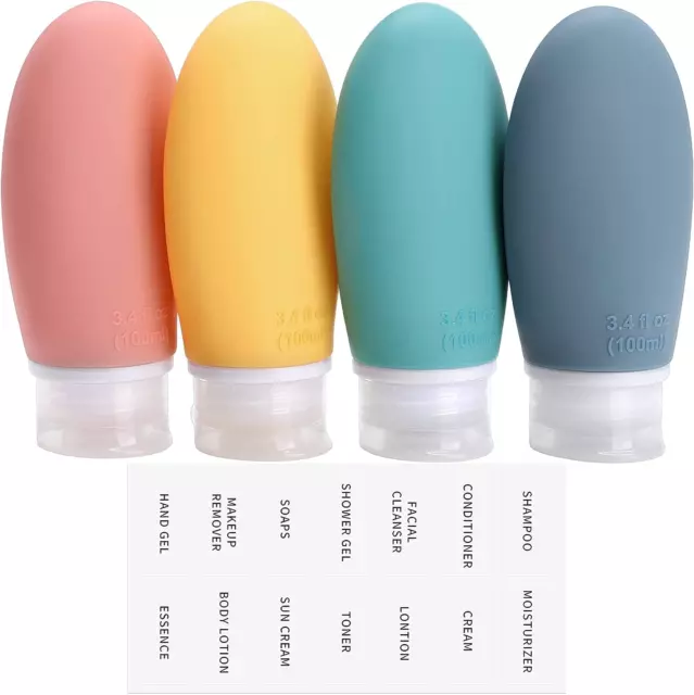 Opret 100ml Silicone Travel Bottle, 4 Pack Leak Proof Refillable Squeezable wit