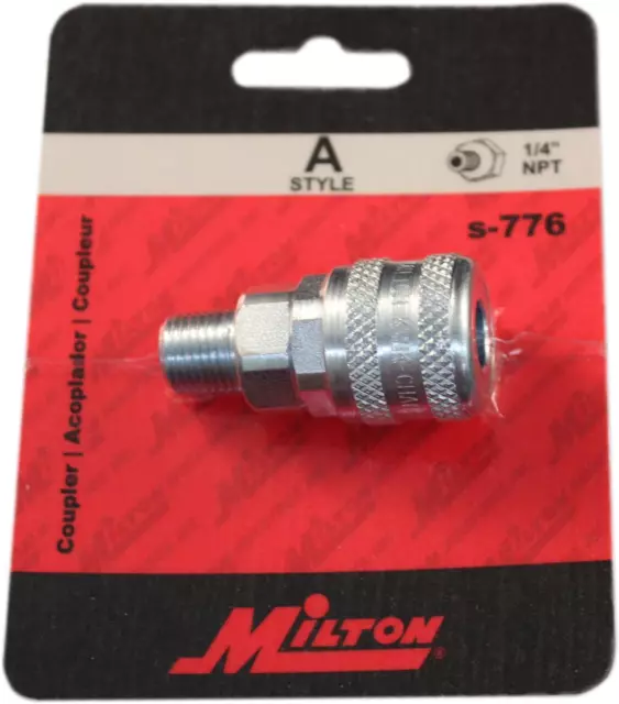 Milton S-776 1/4" MNPT A Style Coupler, Silver 2