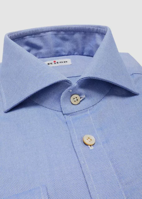 $700 Kiton Men's Blue Solid Basic Long-Sleeve Button-Down Dress Shirt 38/ 15 2