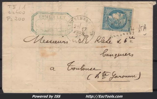 France N° 45A Sur Lettre Gc 764 Castelsarrazin Tarn Et Garonne + Cad 17/02/1871