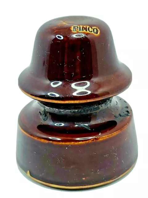 Vintage PINCO Brown Ceramic Insulator Telephone Electric 3.75" Tall