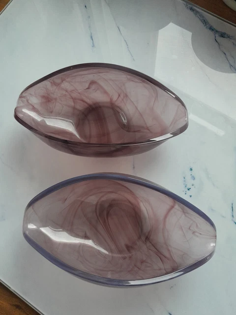 2 X Davidson Amethyst Cloud Tear Shaped Bowls . Art Deco Period 7x3.5 Inches.