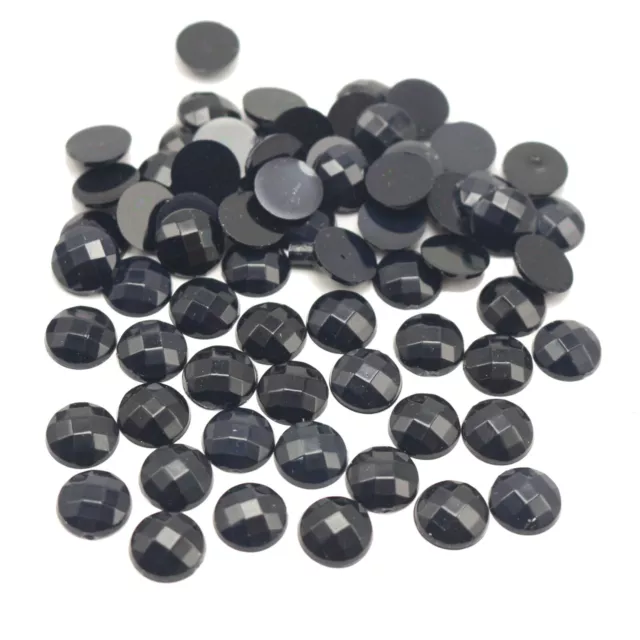 200 Black Acrylic Flatback Round Rhinestone Gems 10mm No Hole Crats DIY