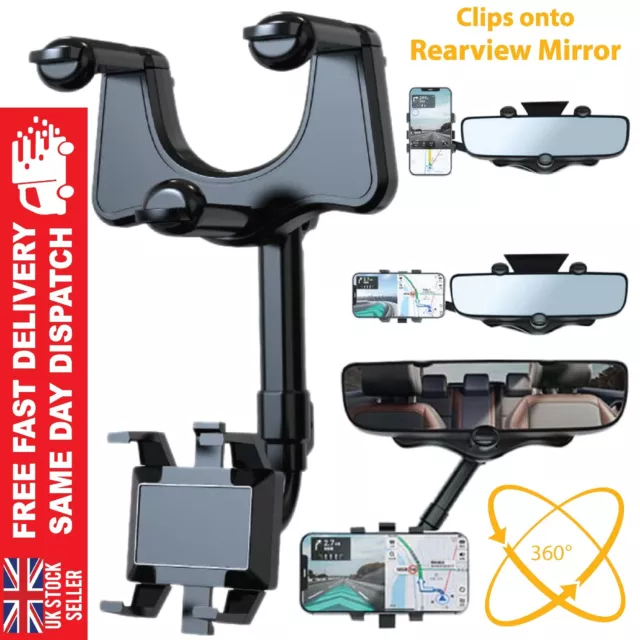 360° Car Phone Holder Adjustable Rotation Universal Car Rearview Mirror Mount UK