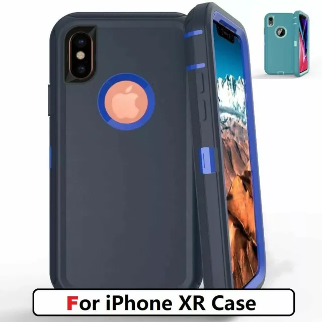 For iPhone XR Super Shockproof Protective Rugged Hard Cover Case Blue & Green US