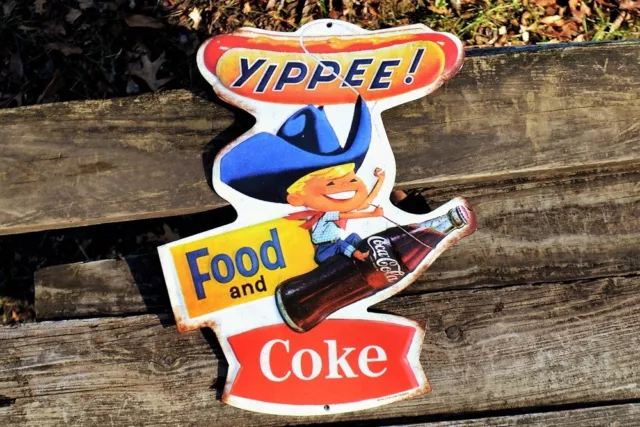 Yippee! Food and Coke Embossed Tin Metal Sign - Coca-Cola Bottle - 'Lil Cowboy