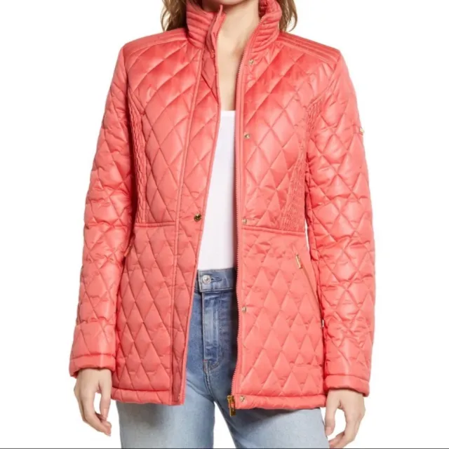 Via Spiga Stand Collar Quilted Jacket Rouge Small