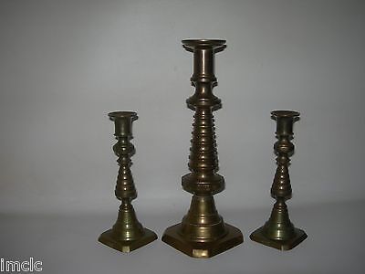 Set 3 Antique/Vintage~Victorian Brass~Candlesticks~Candle Holders~England RN#