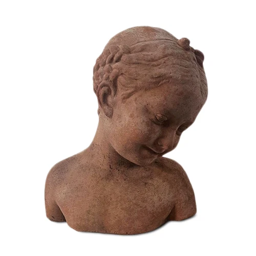 Buste Petite Fille en Terre Cuite Naturel Interne Extérieur Art Classique Decor
