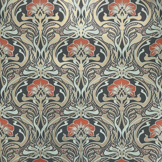 Archives Flora Nouveau Wallpaper Peacock Green - Crown M1196 Retro Floral