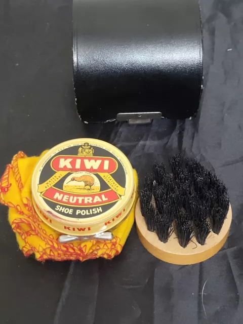 R&HW Real Hide Shoe Shine Leather Case Traveling Kit - England - Brush Carry On
