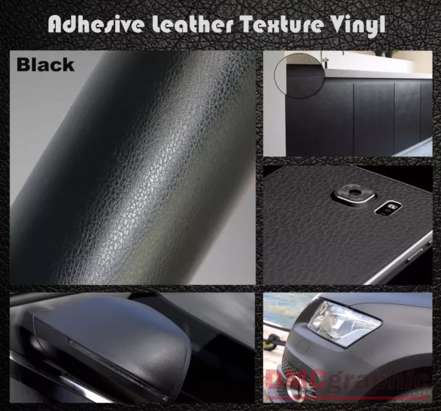 30x152cm Black Leather Texture Adhesive Vinyl Wrap Film Sticker Cars Furniture