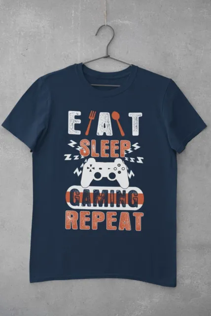 T-shirt divertente gamer EAT SLEEP GAMING REPEAT taglie da small a 6XL videogiochi regalo 4