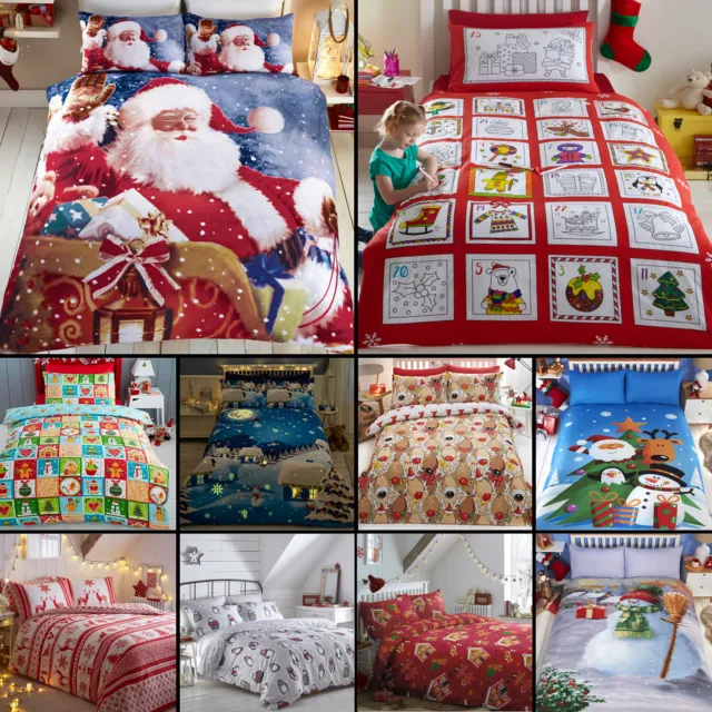 Father Christmas Tree Santa Claus Reindeer Snowman Quilt Duvet Cover Bedding Set