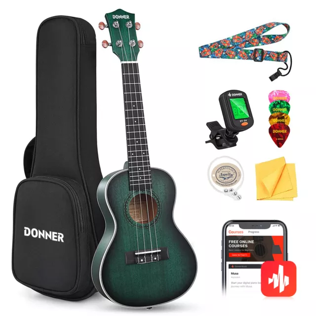 🎵Donner 23" Concert Ukulele Bundle Kit With Bag Tuner Strap Free Online Lessons