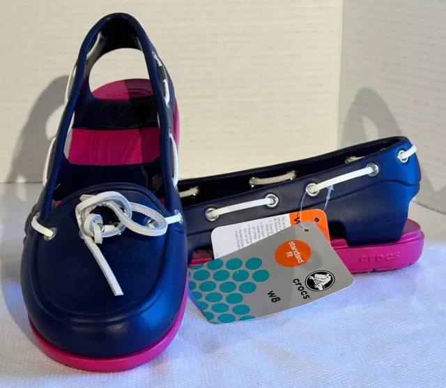 Crocs Beach Line Boat Shoe Women Size 8 Nautical Navy Fuchsia