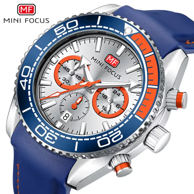 Orologio da uomo MINI FOCUS Multifunzione Sport Orologio da polso Cinturino in silicone Orologio blu