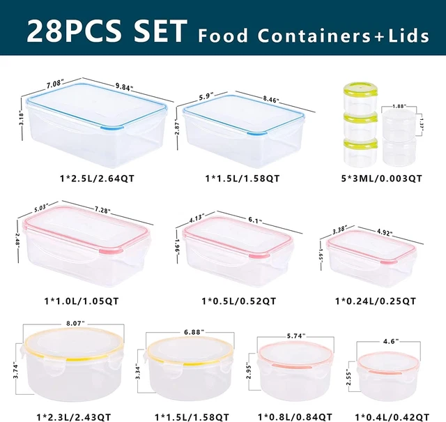 Set 22 Contenitori Ermetici Per Alimenti - BPA Free, 5 Misure, Impilabili, Con Cucchiai Ed Etichette