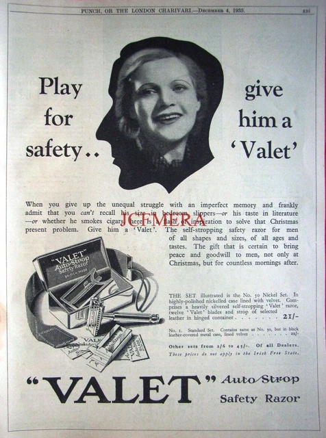 VALET Auto-Strop Safety Razor 1935 Barber Advert Print #2 : Original Art Deco Ad