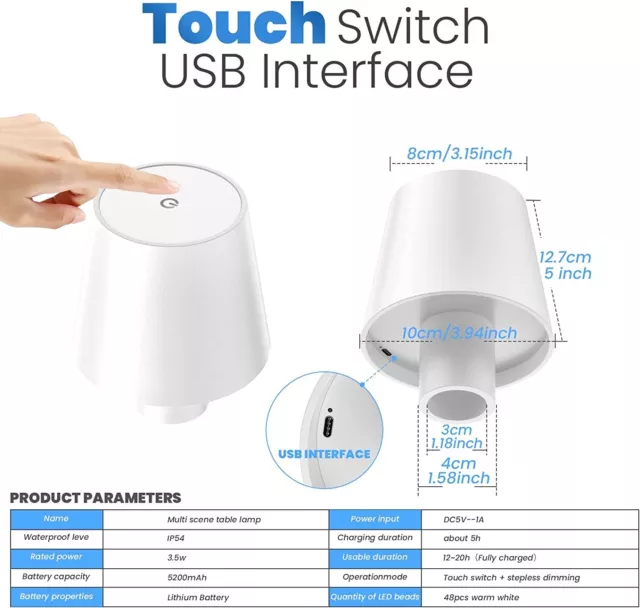Lampada Touch Led Ricaricabile Bar Hotel Ristorante Moderna Usb - 2 Colori