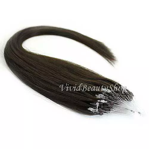 50 Micro Loop Ring Beads I Tip Indian Remy Human Hair Extensions Dark Brown #2