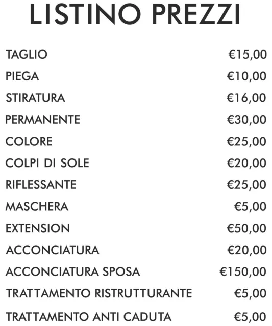 ADESIVO VETRINA NEGOZI Listino Prezzi Personalizzato 48X59 Parrucchiere Bar  EUR 22,00 - PicClick IT