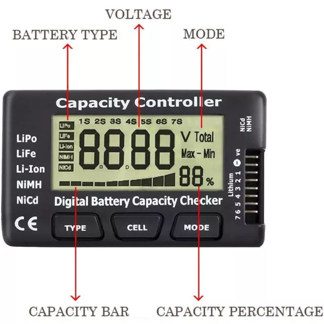 Digital Battery Capacity Checker RC For CellMeter-7 LiPo LiFe Li-ion NiMH Nicd 2