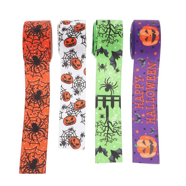 4 Rolls Halloween Webbing Polyester Happy Ribbon Gift Packing