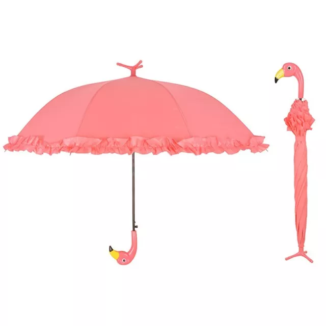 Schirm Super Süss  Regenschirm Flamingo mit Rüschen steht von selbst Pink TP 203