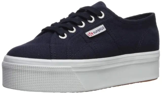 Superga 2790 Low-Top Sneakers Navy Blue White Platform Wedge Lace Up Sneaker