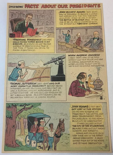 1956 Cartoon Pagina ~ Orsacchiotto Roosevelt,John Quincy Adams,Thomas Jefferson