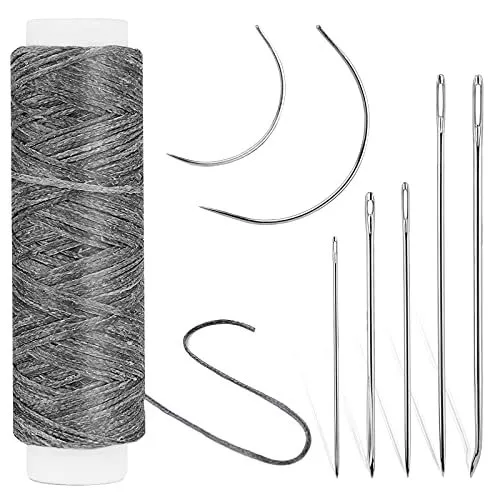 32 Yards Waxed Thread with Leather Hand Sewing Needles, 150D Flat Sewing Waxe...