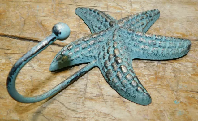 3 Cast Iron Antique Style Nautical STARFISH Coat Hooks Hat Hook Rack Towel HUGE