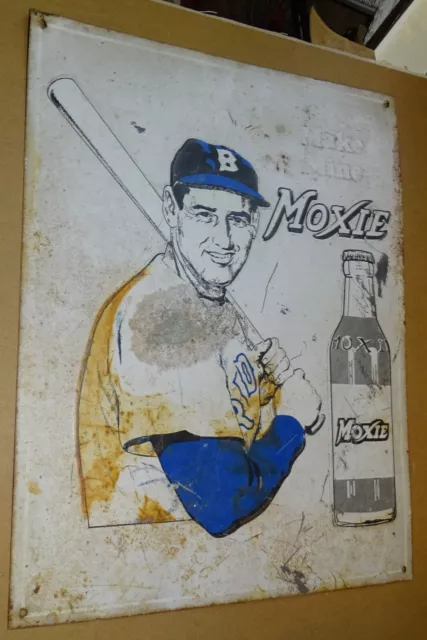weather faded rusty scratched TED WILLIAMS MOXIE Tin Sign 11x14"