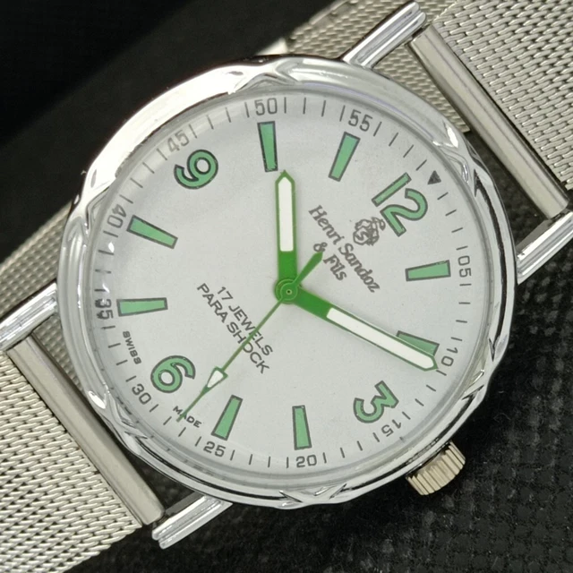 MECHANICAL HENRI SANDOZ & FILS VINTAGE SWISS MENS WHITE WATCH 594b-a311922-5