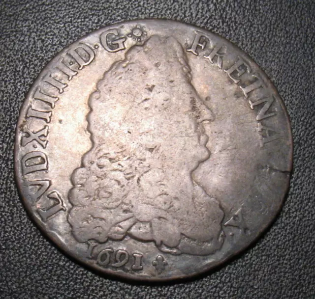 OLD FRANCE SILVER COINS 1691 M 1/2 ECU King LOUIS XIV