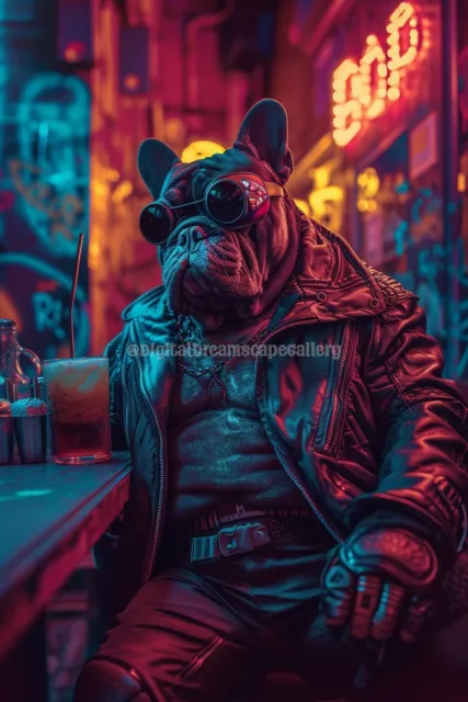 Cyberpunk Bulldog Art Digital Image Picture Photo Wallpaper