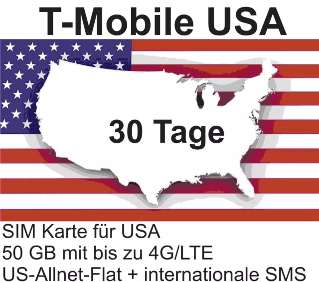 T-Mobile USA Prepaid SIM mit 50 GB / 5G + US-Allnet-Flat für 30 Tage