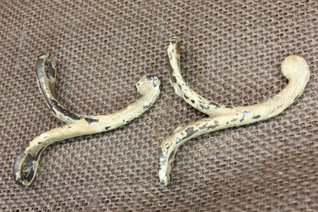 2 Old Single Coat Hooks Farm School House Wardrobe Cast Iron Vintage 1850’s 2”