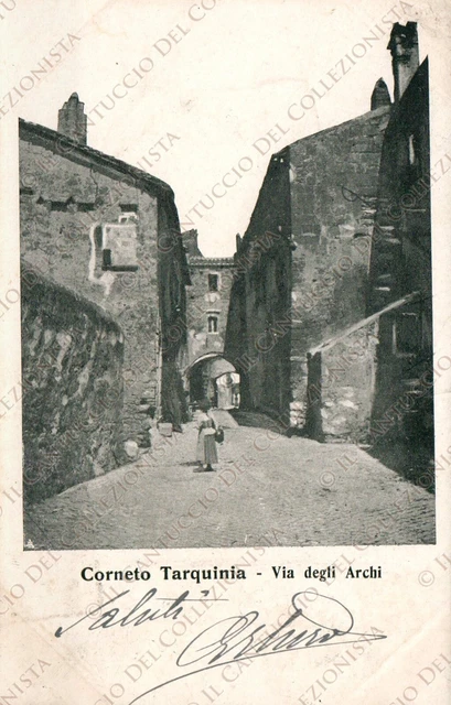 1902 CORNETO TARQUINIA Via degli Archi Viterbo Cartolina animata