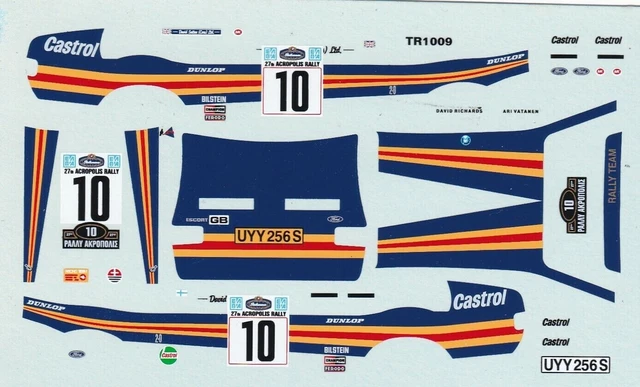 Décalcomanie Decals Rallye Acropole 1/43 Ford Escort RS 1800 Mk II N°10 Grèce